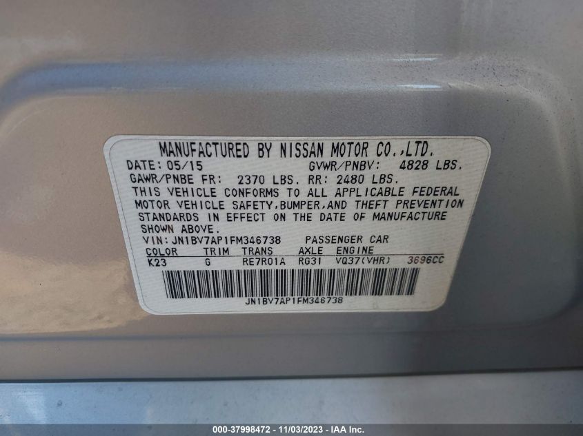 2015 INFINITI Q50 PREMIUM - JN1BV7AP1FM346738