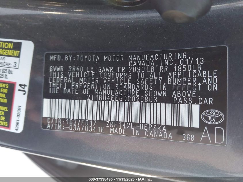2013 TOYOTA COROLLA S - 2T1BU4EE6DC026803