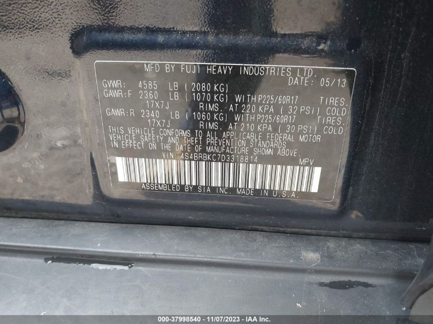 2013 SUBARU OUTBACK 2.5I LIMITED - 4S4BRBKC7D3318814