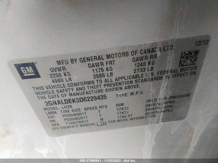 2013 CHEVROLET EQUINOX 1LT - 2GNALDEK3D6229435