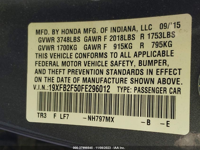 2015 HONDA CIVIC LX - 19XFB2F50FE296012