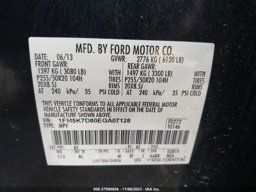 2014 FORD EXPLORER XLT - 1FM5K7D80EGA07128
