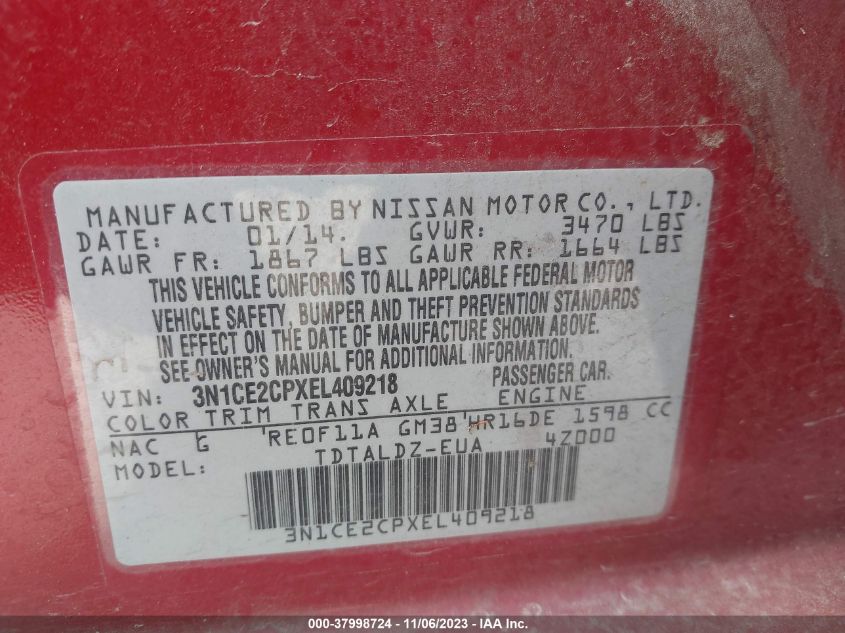 2014 NISSAN VERSA NOTE S (SR)/S PLUS/SV - 3N1CE2CPXEL409218