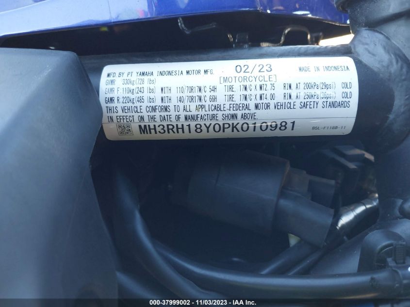 2023 YAMAHA YZFR3 A MH3RH18Y0PK010981