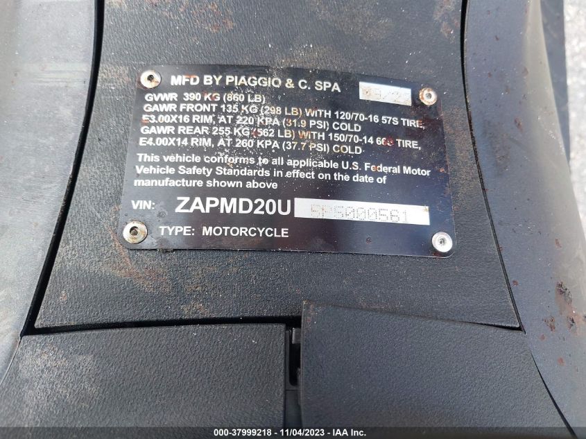 2023 PIAGGIO BV 400 ZAPMD20U5P5000561