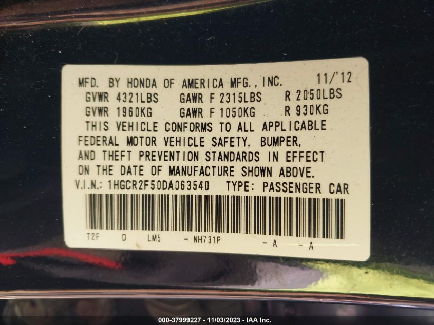 2013 HONDA ACCORD SPORT - 1HGCR2F50DA063540