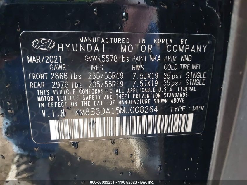 2021 HYUNDAI SANTA FE SEL PREMIUM - KM8S3DA15MU008264