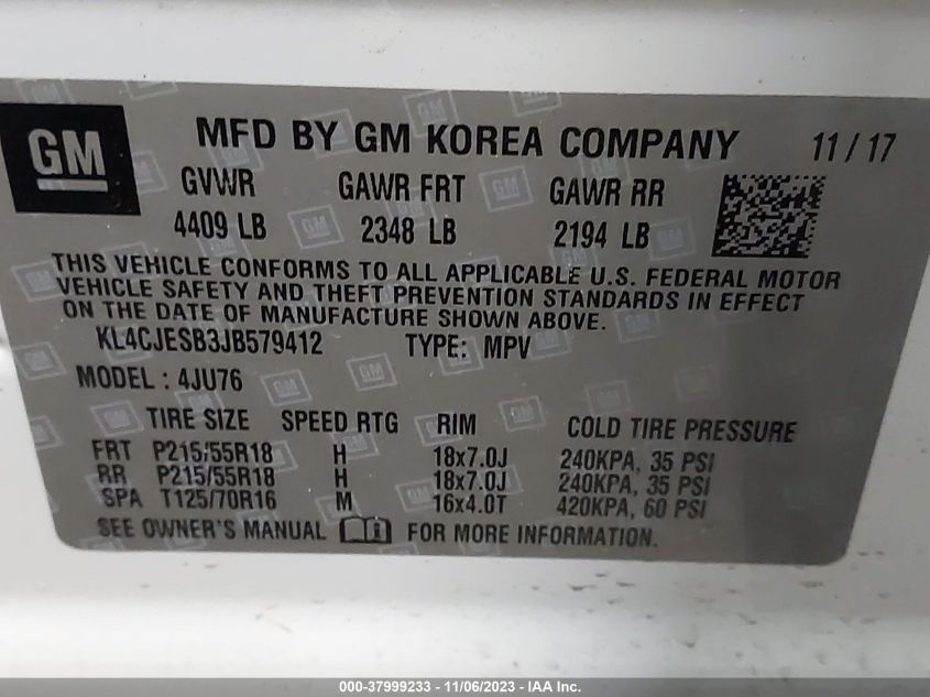 2018 BUICK ENCORE PREFERRED - KL4CJESB3JB579412