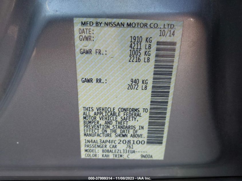 2015 NISSAN ALTIMA 2.5 S - 1N4AL3AP4FC208100