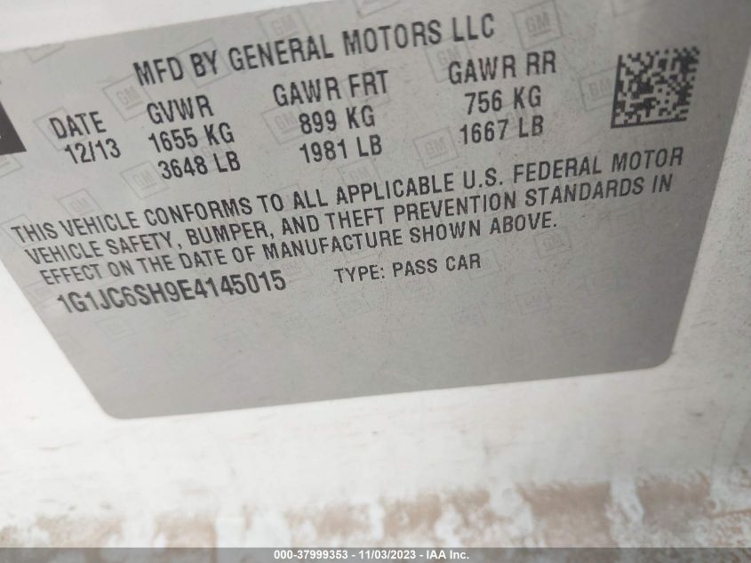 2014 CHEVROLET SONIC LT - 1G1JC6SH9E4145015