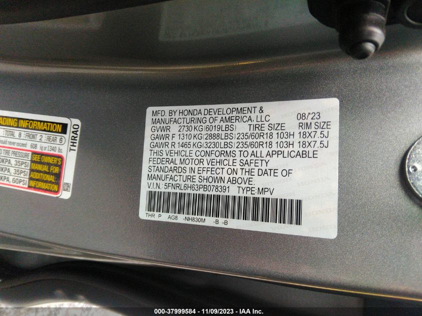2023 HONDA ODYSSEY EXL - 5FNRL6H63PB078391