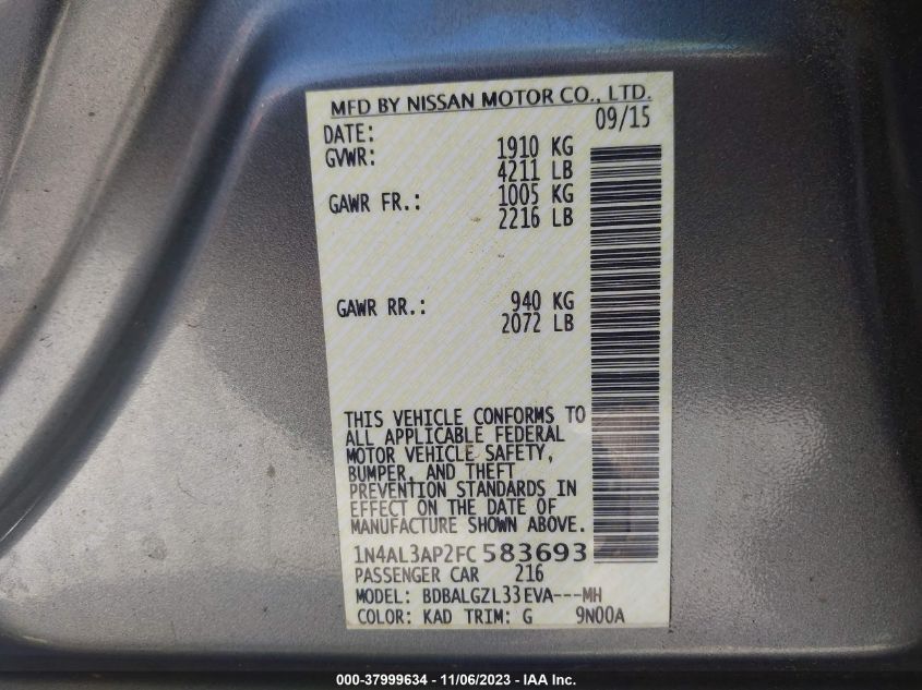2015 NISSAN ALTIMA 2.5 S - 1N4AL3AP2FC583693