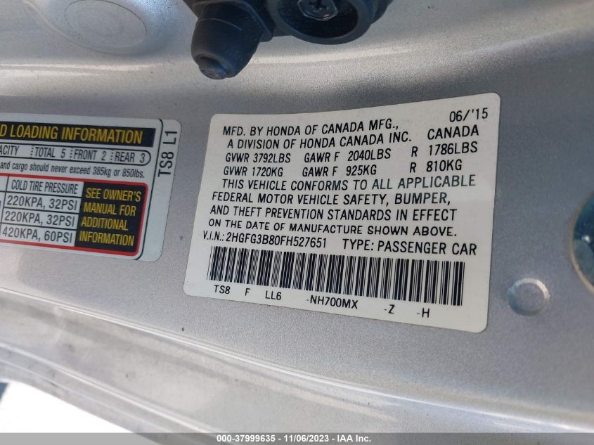 2015 HONDA CIVIC EX - 2HGFG3B80FH527651