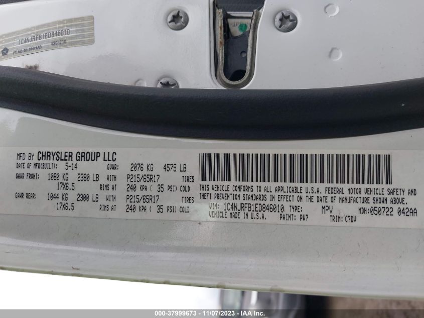2014 JEEP PATRIOT LATITUDE - 1C4NJRFB1ED846010