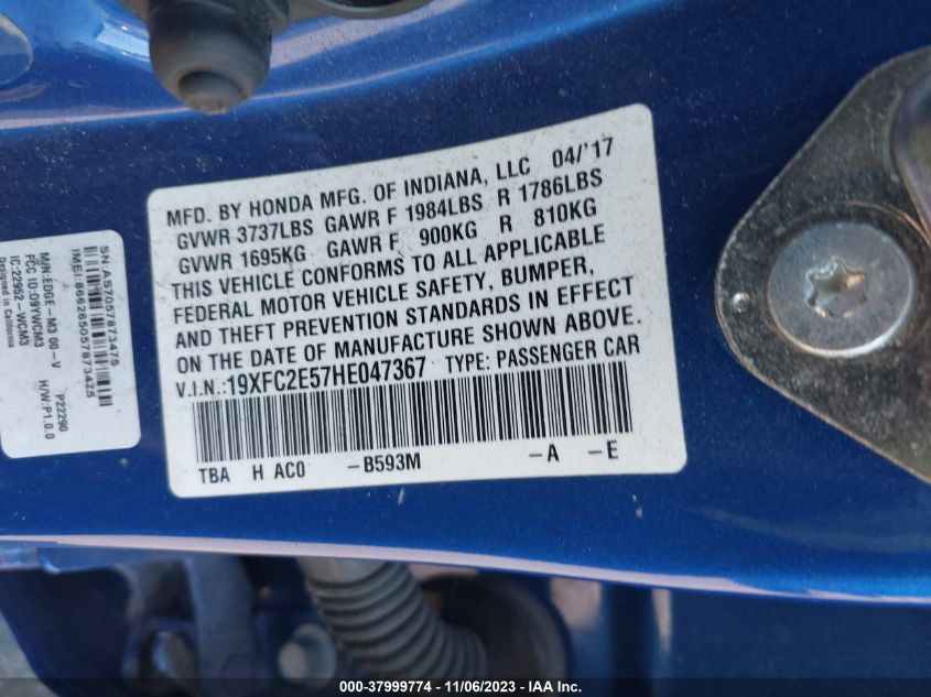 2017 HONDA CIVIC LX - 19XFC2E57HE047367