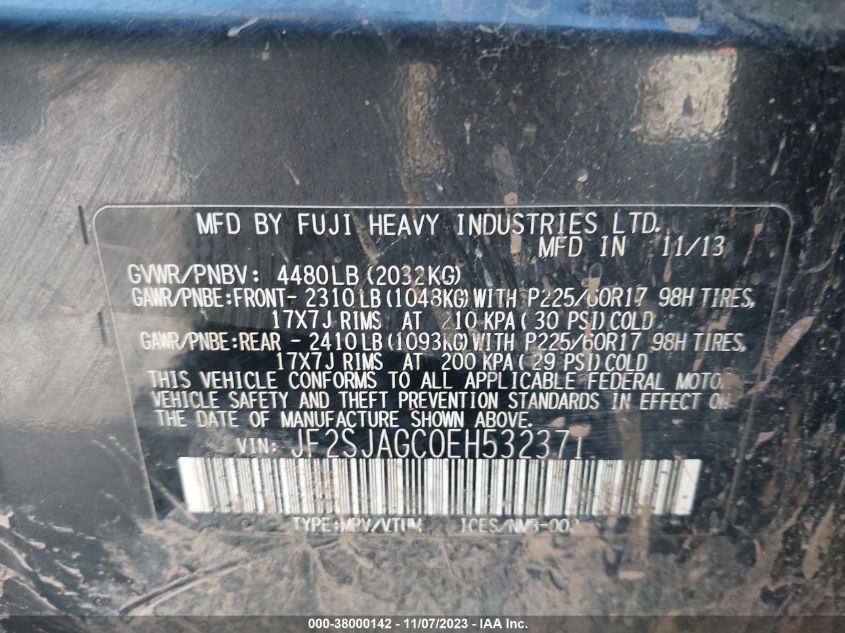 2014 SUBARU FORESTER 2.5I PREMIUM - JF2SJAGC0EH532371