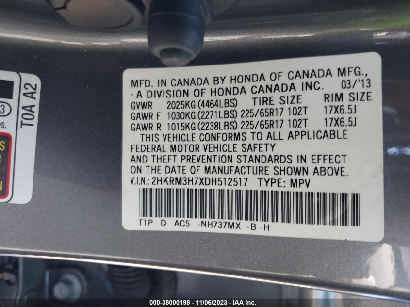2013 HONDA CR-V EX-L - 2HKRM3H7XDH512517