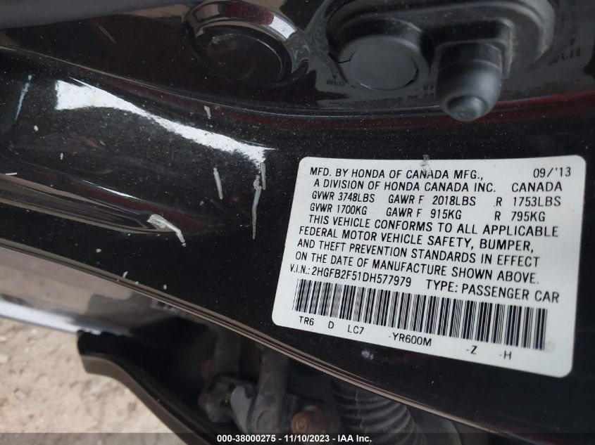 2013 HONDA CIVIC LX - 2HGFB2F51DH577979