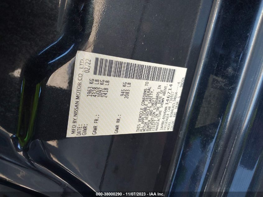 2022 NISSAN ALTIMA SV FWD - 1N4BL4DV6NN346714