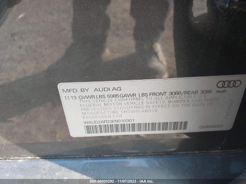 2014 AUDI S8 4.0T WAUD2AFD3EN010301