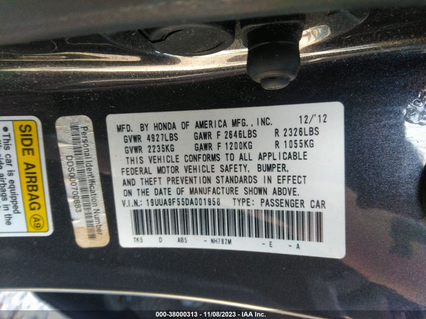2013 ACURA TL 3.7 - 19UUA9F55DA001958