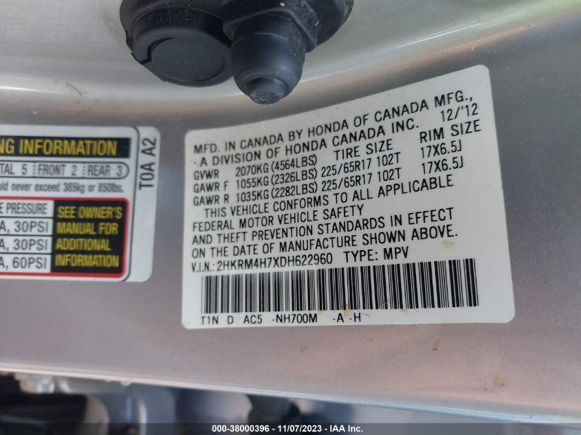 2013 HONDA CR-V EX-L - 2HKRM4H7XDH622960