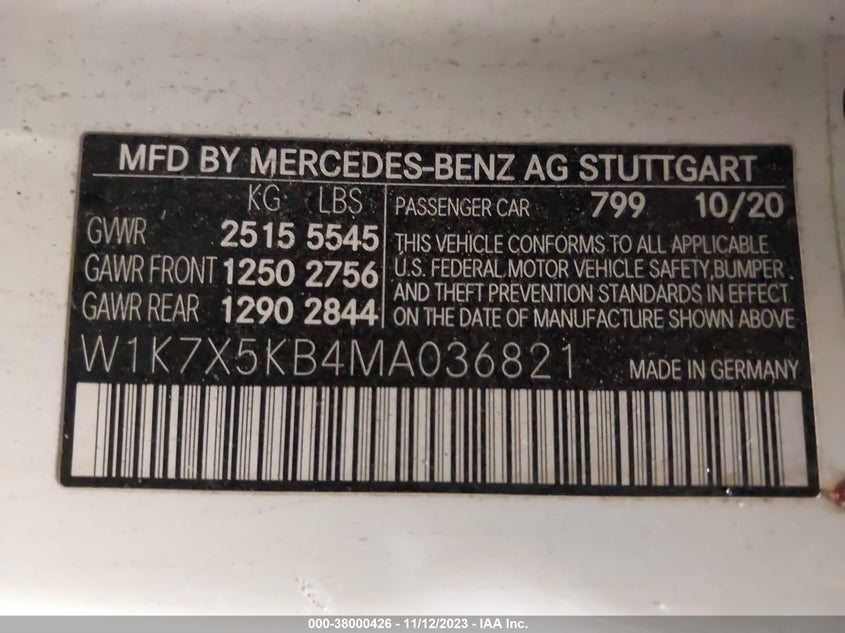 VIN W1K7X5KB4MA036821 2021 MERCEDES-BENZ AMG GT AMG GT 43
