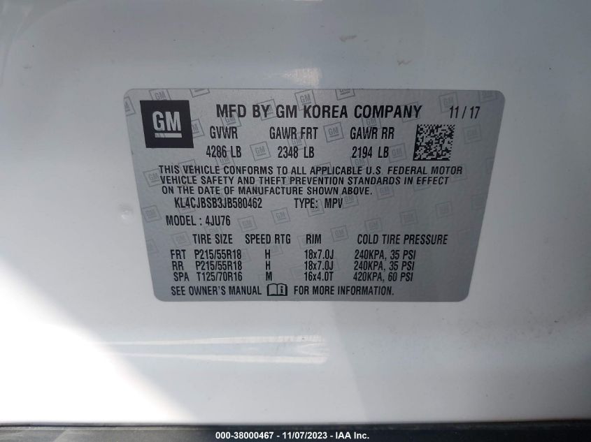 2018 BUICK ENCORE PREFERRED II - KL4CJBSB3JB580462