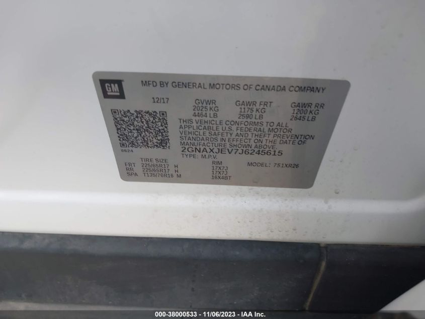 2018 CHEVROLET EQUINOX LT - 2GNAXJEV7J6245615