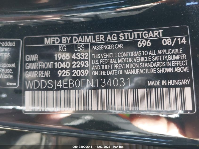 2014 MERCEDES-BENZ CLA 250 WDDSJ4EBOEN134031