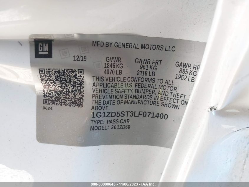 2020 CHEVROLET MALIBU FWD LT - 1G1ZD5ST3LF071400