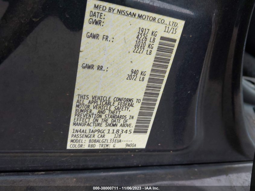 2016 NISSAN ALTIMA 2.5 - 1N4AL3AP9GC118345
