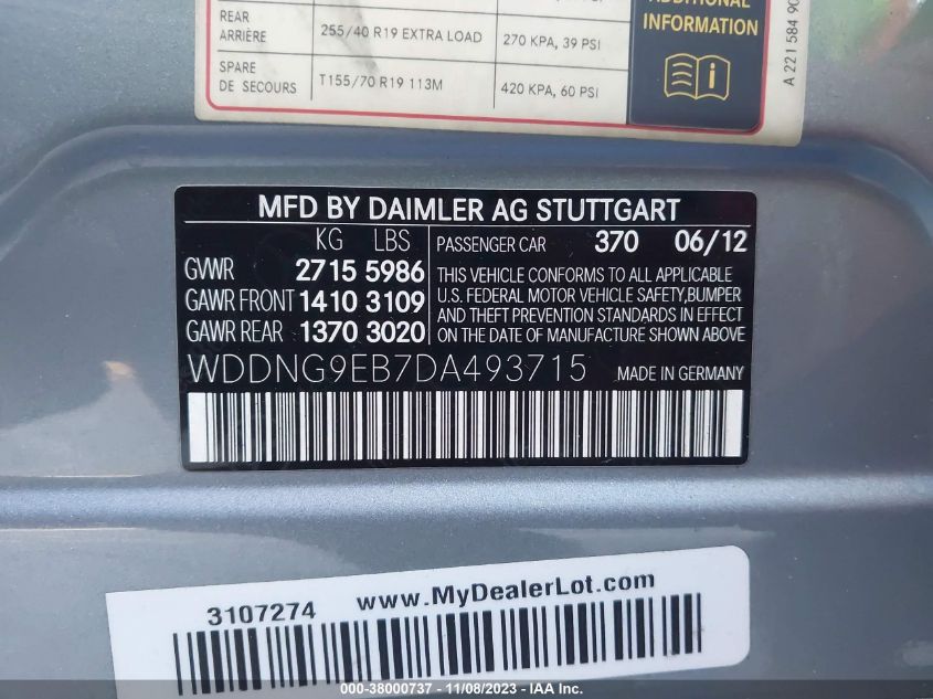 2013 MERCEDES-BENZ S 550 4MATIC - WDDNG9EB7DA493715