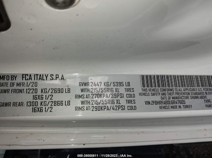 2020 RAM PROMASTER CITY TRADESMAN - ZFBHRFAB0L6R47605