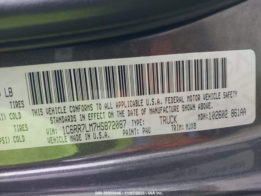 VIN 1C6RR7LM7HS872087 2017 RAM 1500 SLT