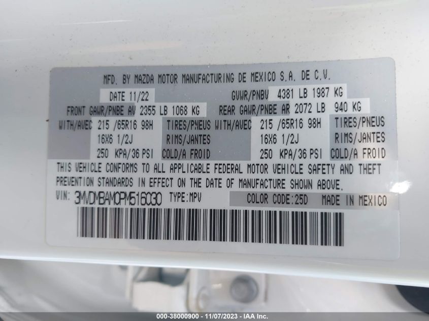 VIN 3MVDMBAM0PM516030 2023 MAZDA CX-30 2.5 S