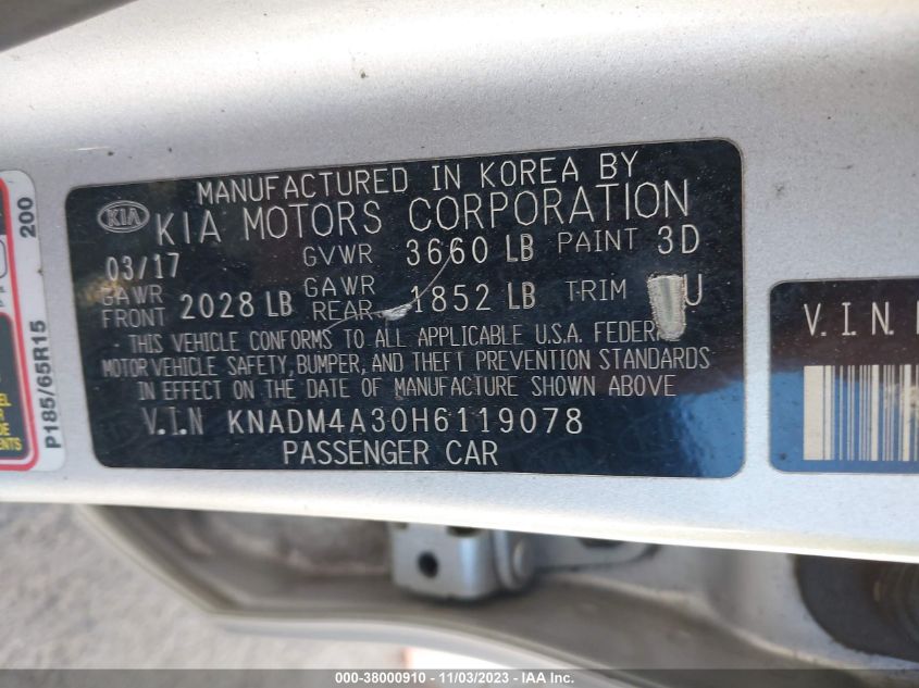 2017 KIA RIO LX - KNADM4A30H6119078