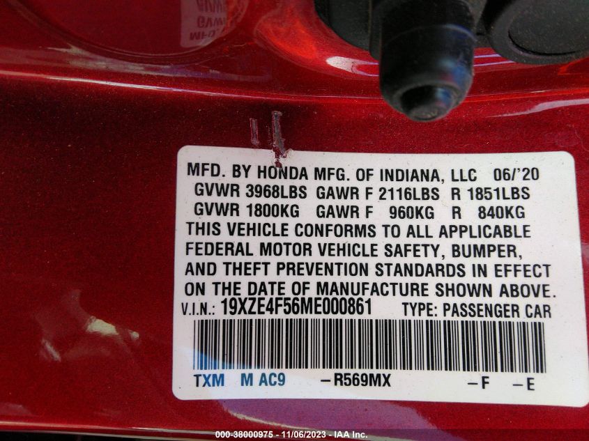 2021 HONDA INSIGHT EX - 19XZE4F56ME000861