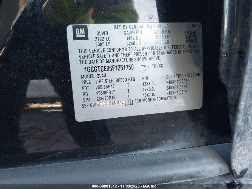 2015 CHEVROLET COLORADO Z71 - 1GCGTCE36F1251750