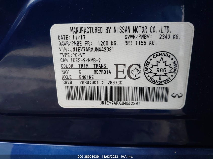 VIN JN1EV7ARXJM442391 2018 INFINITI Q50 3.0T LUXE/3.0T SPORT