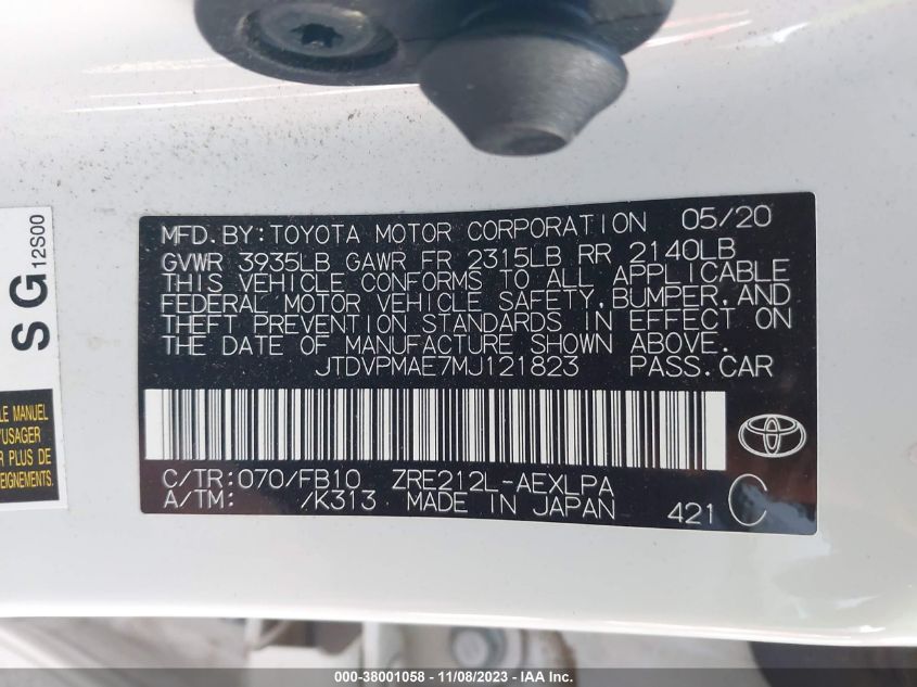 2021 TOYOTA COROLLA LE - JTDVPMAE7MJ121823