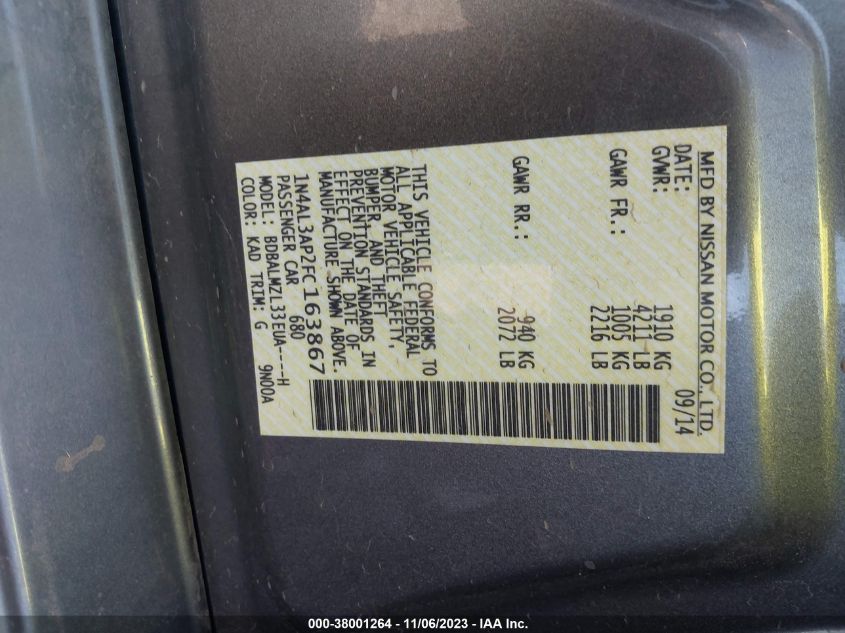 2015 NISSAN ALTIMA 2.5 SV - 1N4AL3AP2FC163867