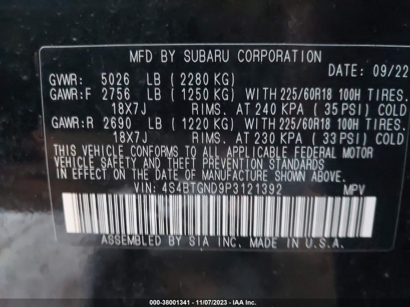 2023 SUBARU OUTBACK LIMITED XT - 4S4BTGND9P3121392