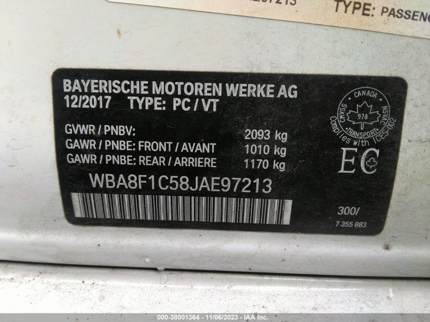 2018 BMW 328D XDRIVE WBA8F1C58JAE97213
