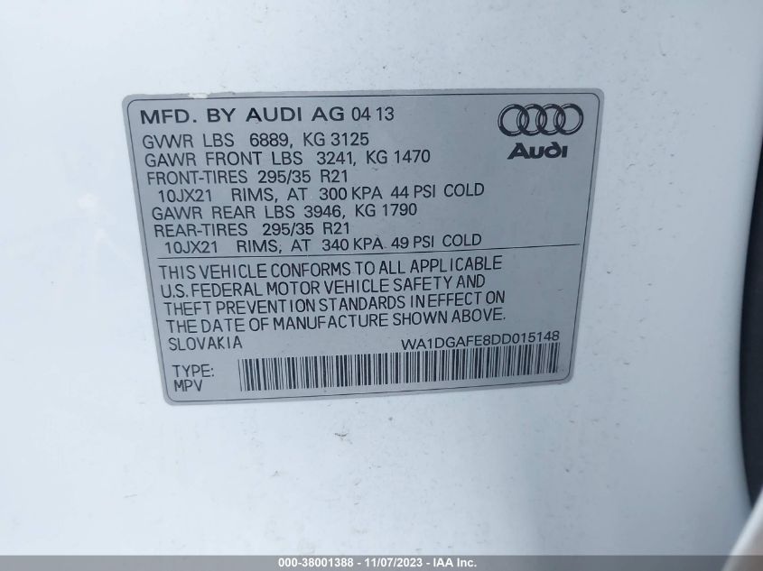 2013 AUDI Q7 PRESTIGE - WA1DGAFE8DD015148