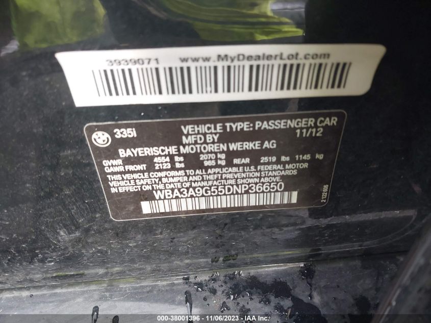 2013 BMW 335I - WBA3A9G55DNG36650