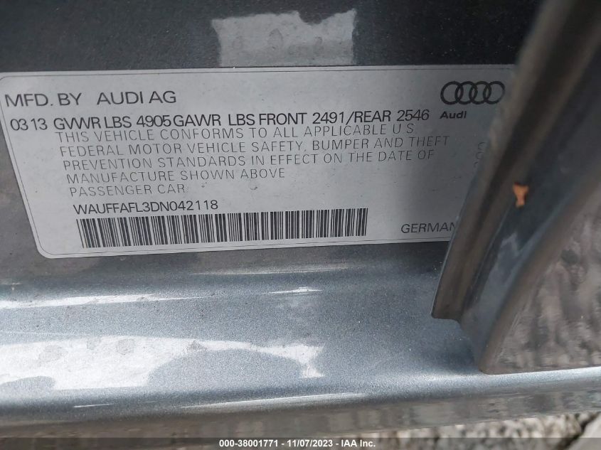 2013 AUDI A4 PREMIUM PLUS - WAUFFAFL3DN042118