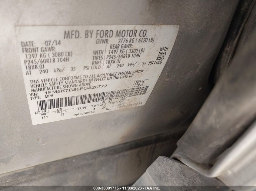 2015 FORD EXPLORER BASE - 1FM5K7B86FGA26772