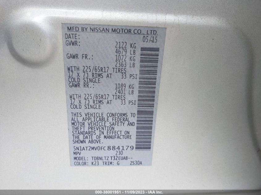 2015 NISSAN ROGUE SV - 5N1AT2MV0FC884179