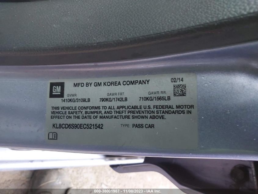 2014 CHEVROLET SPARK 1LT - KL8CD6S90EC521542